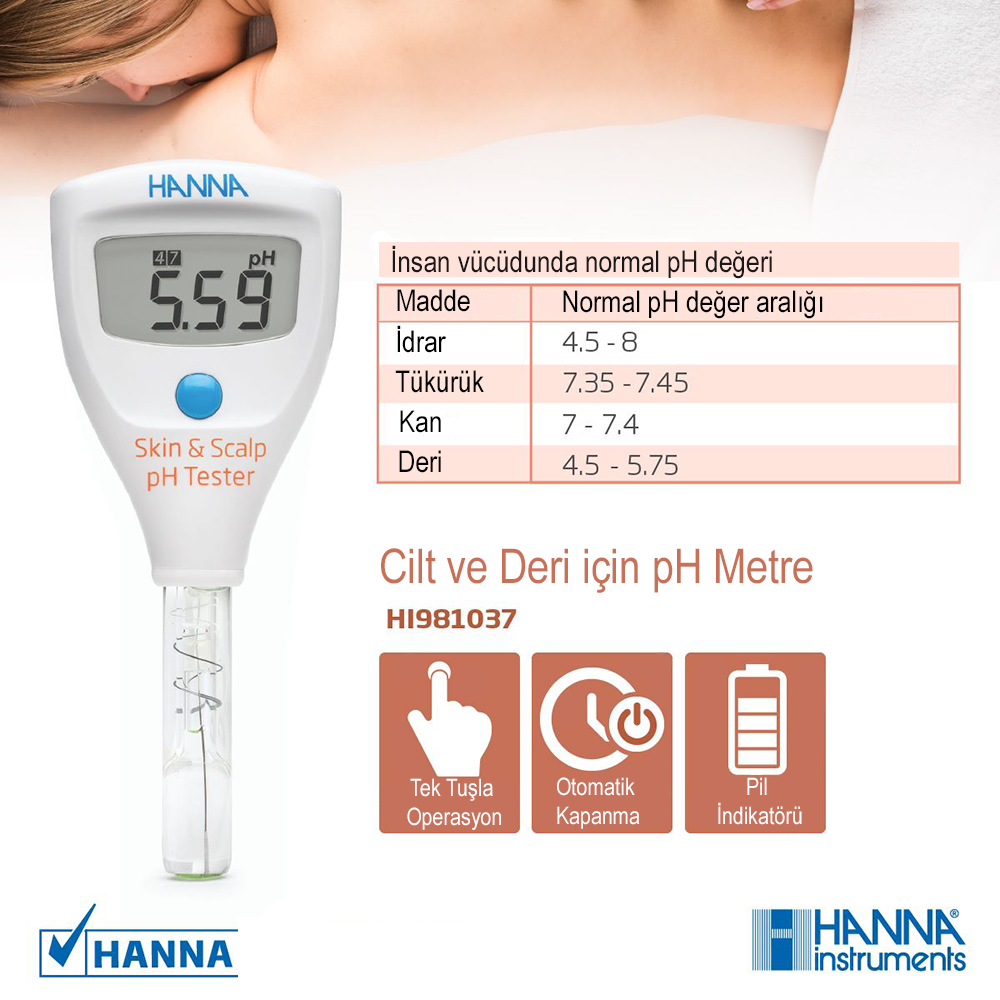 HANNA HI 981037 Cilt ve Deri için pH Metre