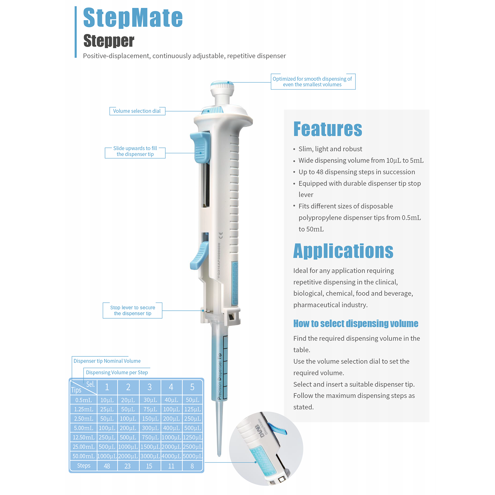 DLAB | StepMate 50.00 mL Ayarlanabilir Tekrarlamalı Pipet