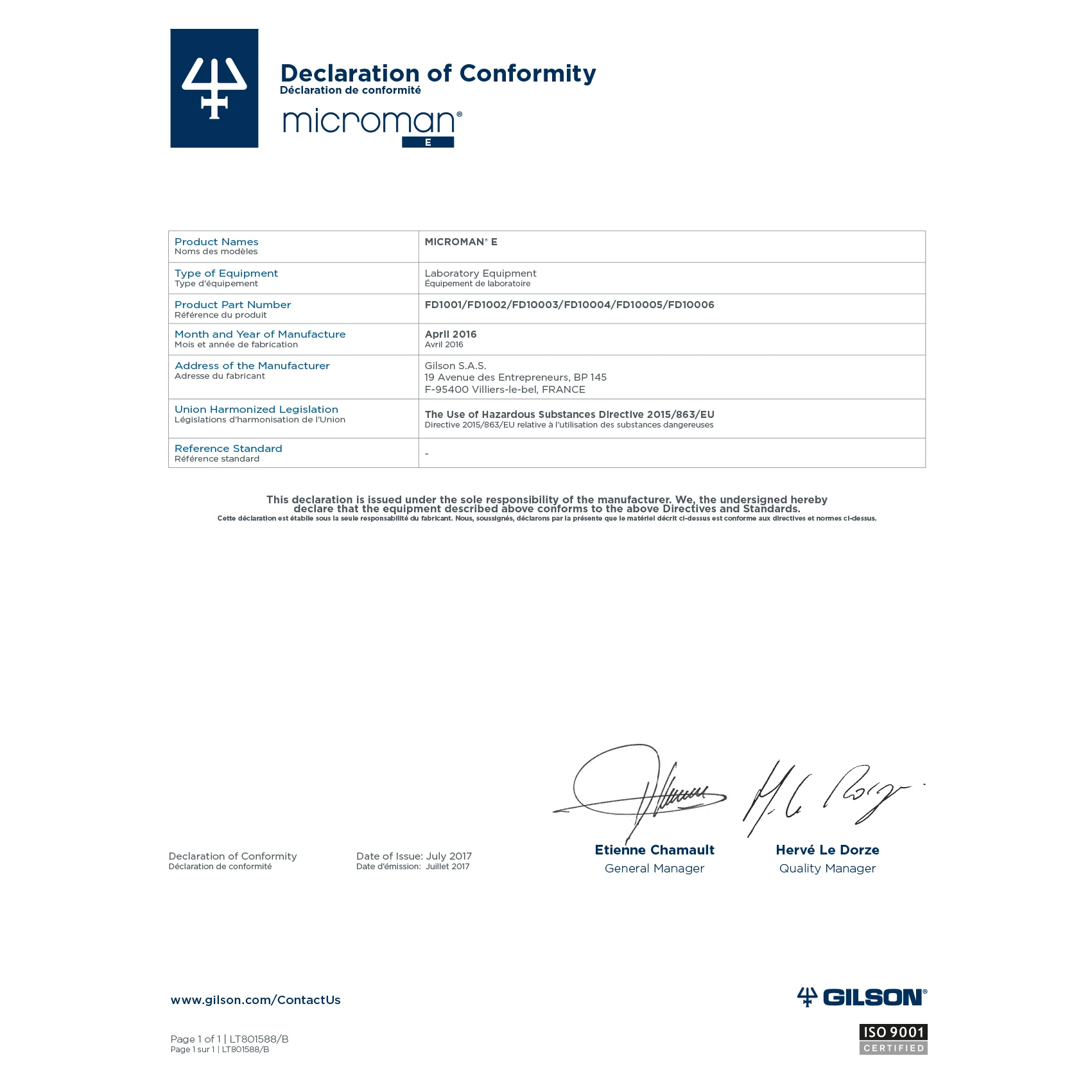 GILSON | MICROMAN E M100E