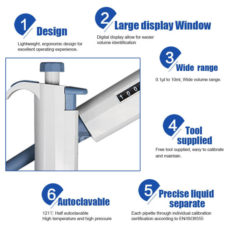 DLAB | TopPette Ayarlanabilir Otomatik Pipet 20-200 μL