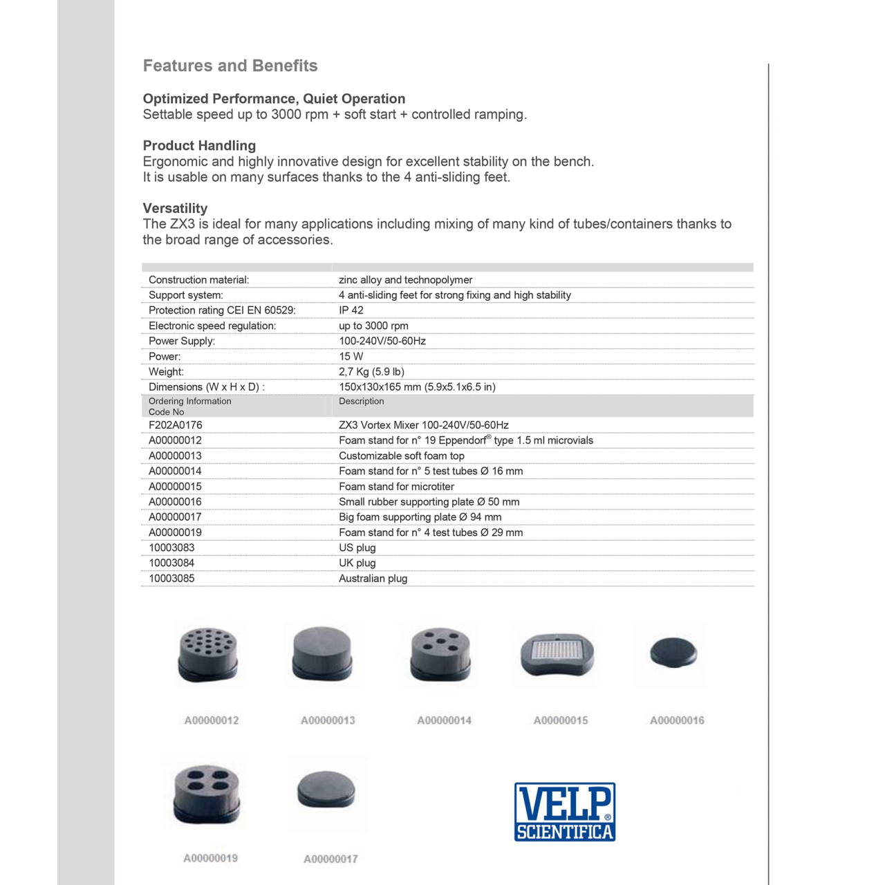 VELP | ZX3 Ayarlanabilir Gelişmiş Vorteks