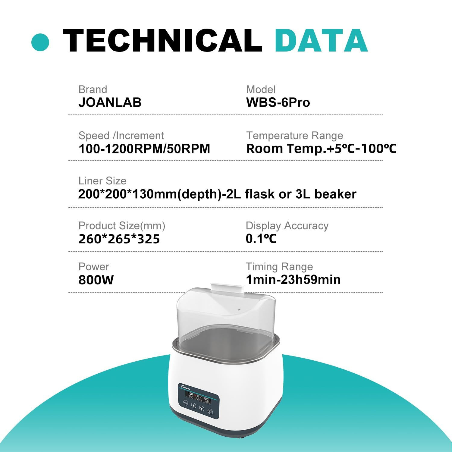 JOANLAB WBS-6Pro Manyetik Karıştırıcılı Su Banyosu 100… 1200 rpm / RT +5… 100 °C / 1200 x 200 x 130 mm