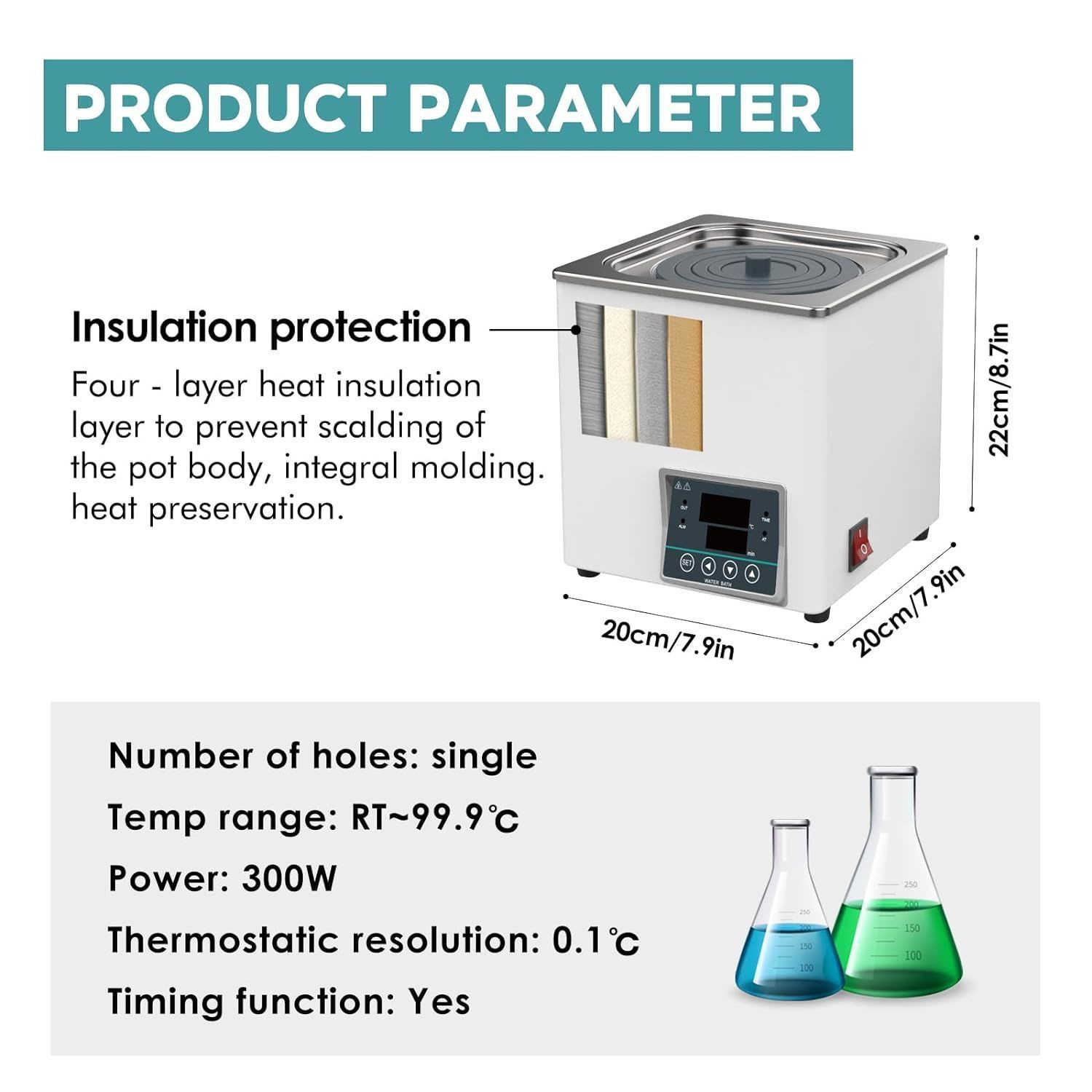 JOANLAB WB100-4 4 Gözlü Su Banyosu RT +5… 99.9 °C / 30 x 30 x 14 cm / 800 W