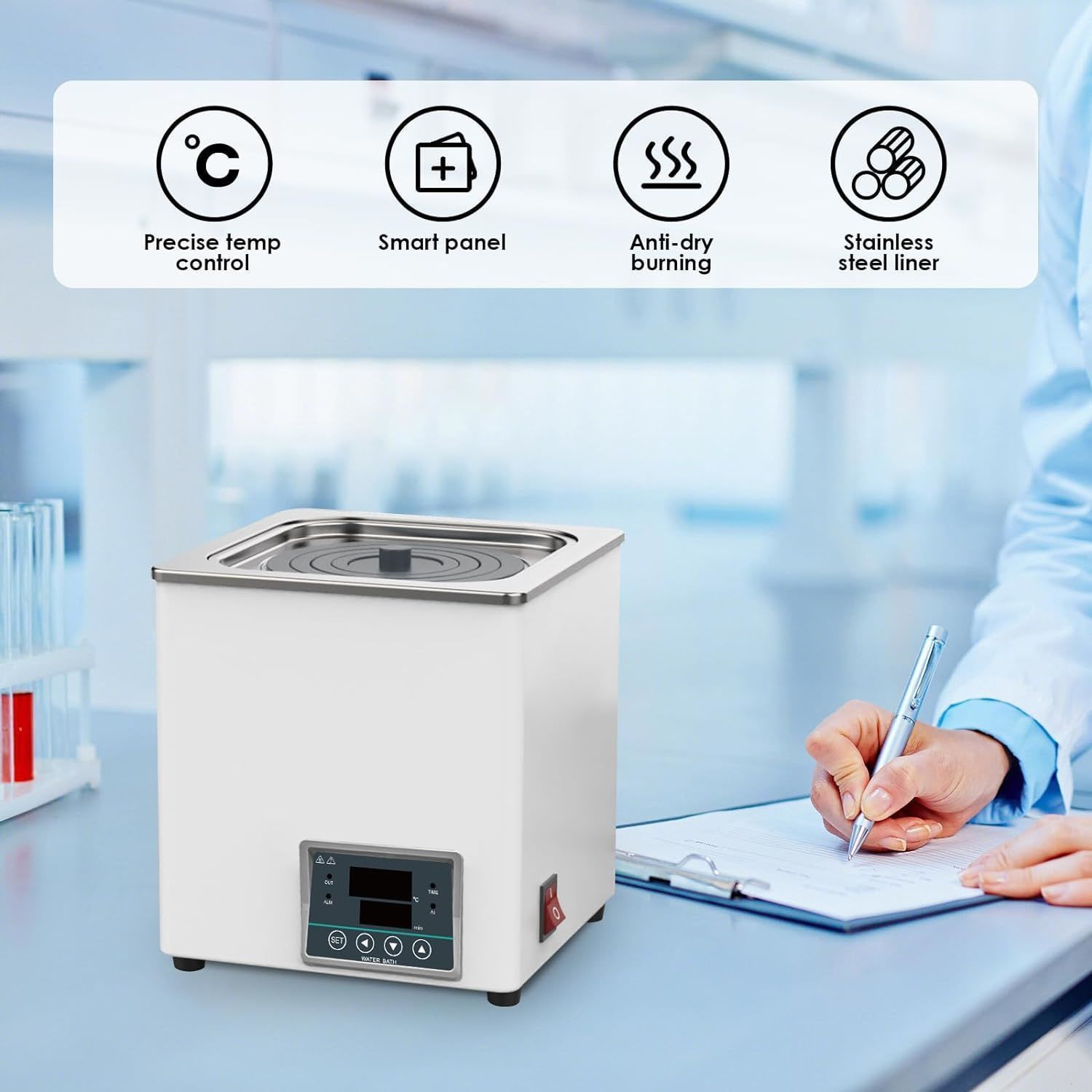 JOANLAB WB100-6F 6 Gözlü Su Banyosu RT +5… 99.9 °C / 40 x 30 x 13 cm / 1200 W