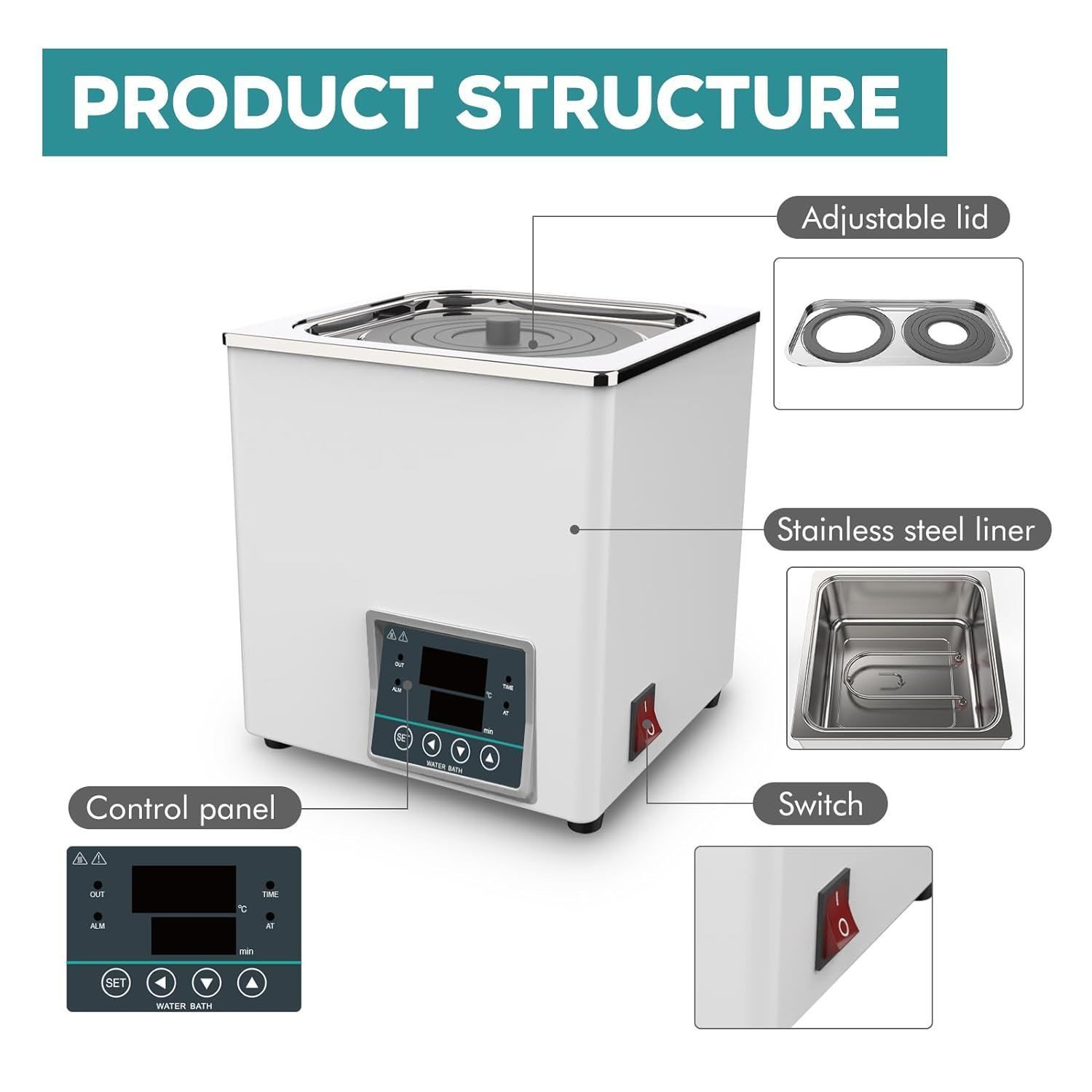 JOANLAB WB100-2F 2 Gözlü Su Banyosu RT +5… 99.9 °C / 30 x 15 x 14 cm / 600 W