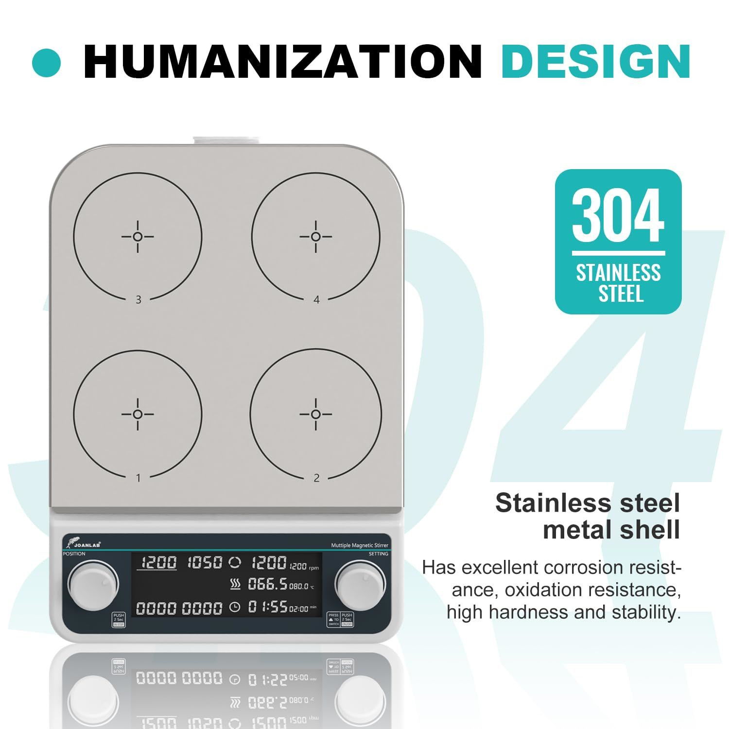 JOANLAB MHS4Pro 4 Bölmeli Isıtıcılı Manyetik Karıştırıcı 50… 1500 rpm / 4 x 500 mL / RT… 120 °C