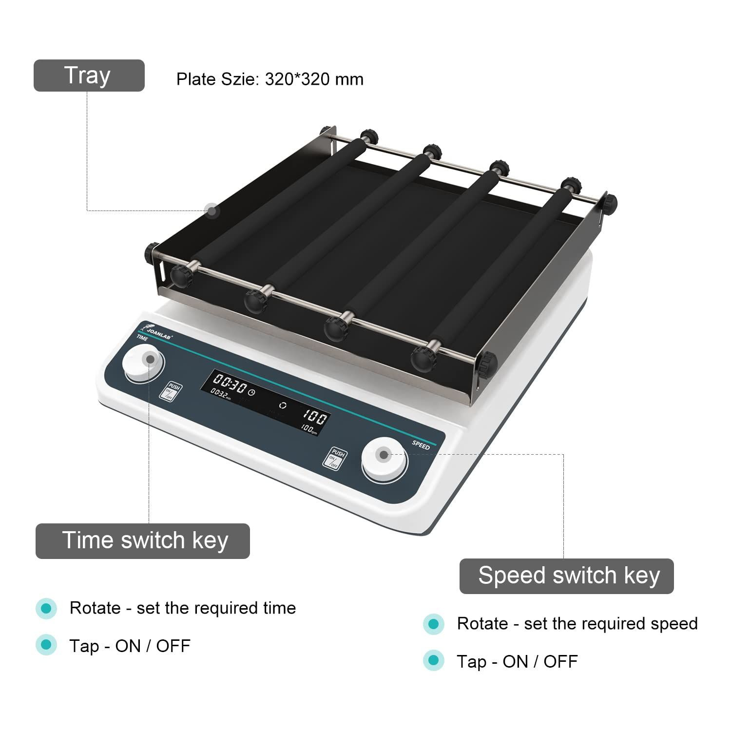 JOANLAB OS-40Pro Sabit Çalışma Plakalı Dairesel Sallanma Hareketli Çalkalayıcı 40… 200 rpm / 5 kg / 20 mm