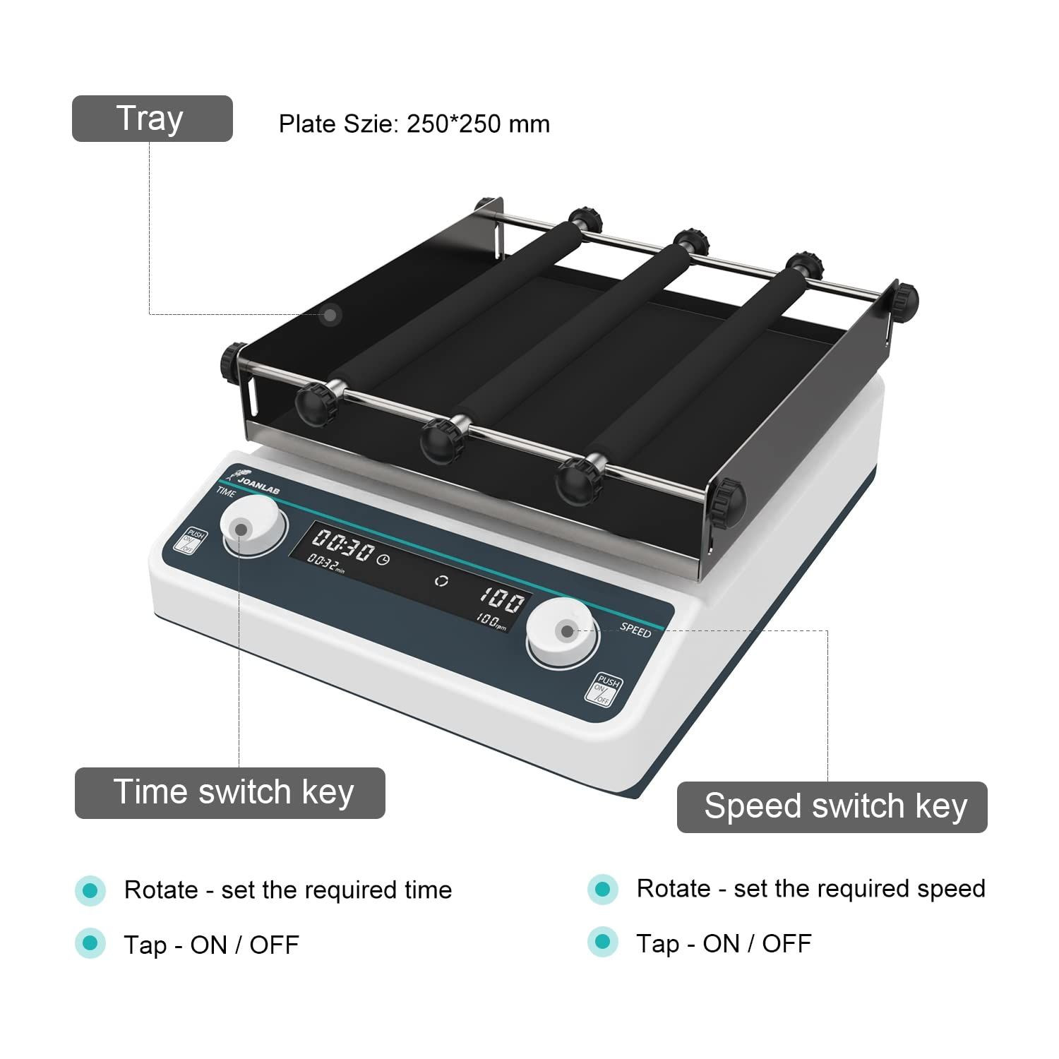 JOANLAB OS-20Pro Sabit Çalışma Plakalı Dijital Dairesel Sallanma Hareketli Çalkalayıcı 40… 200 rpm / 5 kg / 20 mm