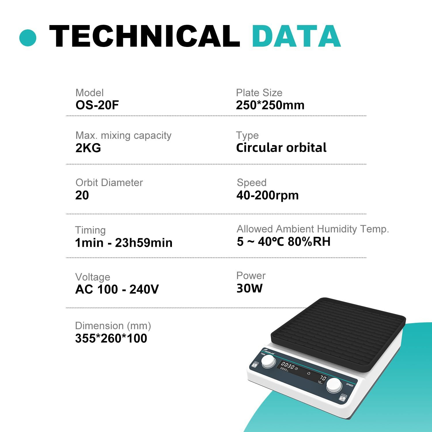 JOANLAB OS-20F Sabit Çalışma Plakalı Sallanan Çalkalayıcı 40… 200 rpm / 2 kg / 20 mm