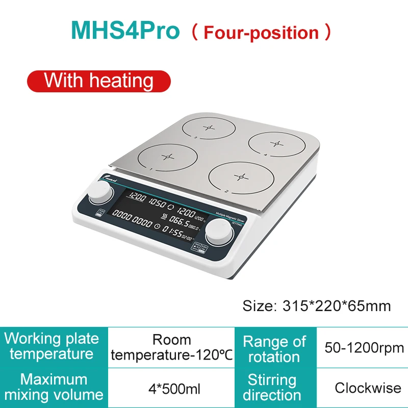 JOANLAB MHS4Pro 4 Bölmeli Isıtıcılı Manyetik Karıştırıcı 50… 1500 rpm / 4 x 500 mL / RT… 120 °C